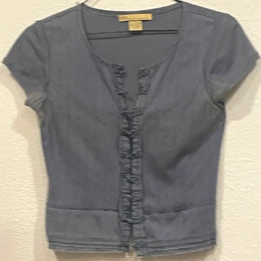 Slate blue crop top "cardigan" with hooks
